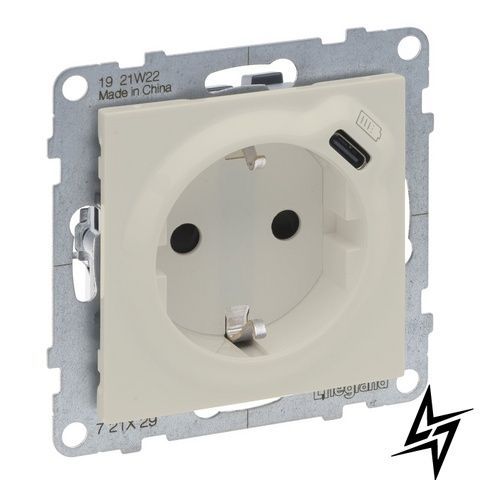 Силова розетка із заземленням і USB Legrand 721229 Suno, слонова кістка, глянцева, 16 А 721229 фото