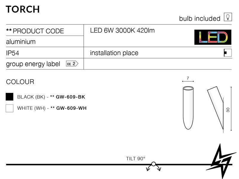 Настенный светильник (бра) AZ2207 Azzardo Torch GW-609-WH  фото в живую, фото в дизайне экстерьера