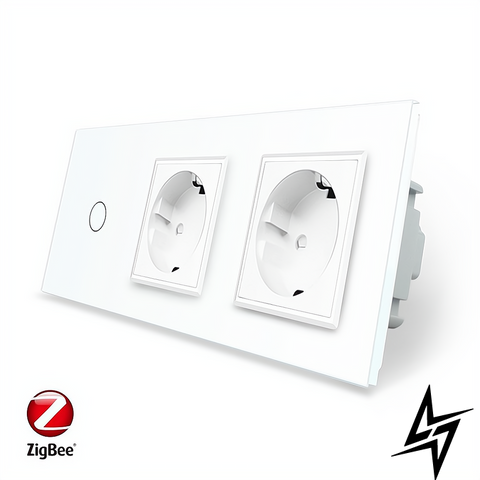 Умный сенсорный ZigBee выключатель 1 сенсор 2 розетки Livolo белый стекло (VL-C701Z/C7C2EU-11) фото