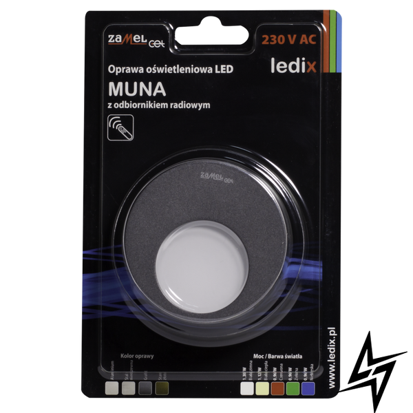 Настенный светильник Ledix Muna 02-224-31 врезной Графит 5900K с радиоприемником ЛЕД LED10222431 фото в живую, фото в дизайне интерьера