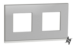 Горизонтальная двухпостовая рамка Unica New Pure NU600480 алюминий матовый/белый Schneider Electric фото