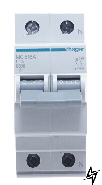 Автоматический выключатель Hager MC516A 2P 16A C 6kA фото