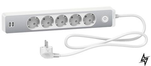 Подовжувач ST945U1WA на 5 гнізд і 2хUSB (1,5м) алюміній Schneider Electric фото