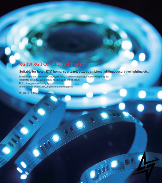 LED стрічка RISHANG 60-5050-24V-IP20 12.9/4.7W RGB+4000K 5м RD0260AC-A фото