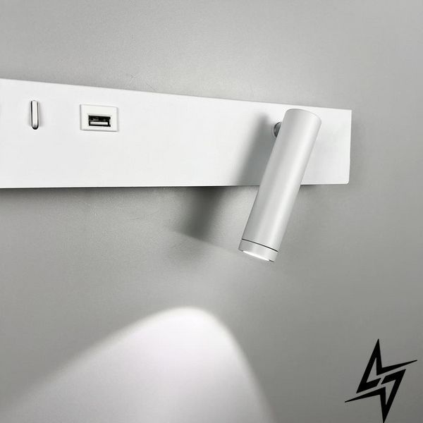 Белое бра с поворотным спотом справа + разъем USB 26-11684 WJ028/2 L WT (лівий) + USB-A фото