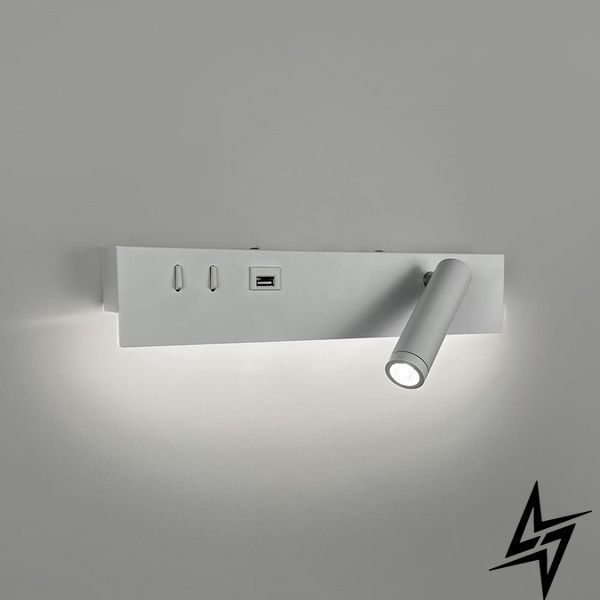Белое бра с поворотным спотом справа + разъем USB 26-11684 WJ028/2 L WT (лівий) + USB-A фото