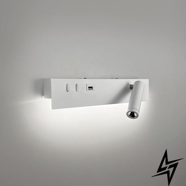 Белое бра с поворотным спотом справа + разъем USB 26-11684 WJ028/2 L WT (лівий) + USB-A фото
