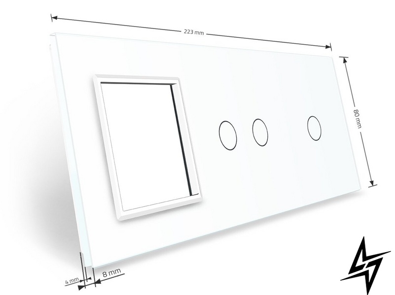 Сенсорная панель комбинированная для выключателя 3 сенсора 1 розетка (1-2-0) Livolo белый стекло (C7-C1/C2/SR-11) фото
