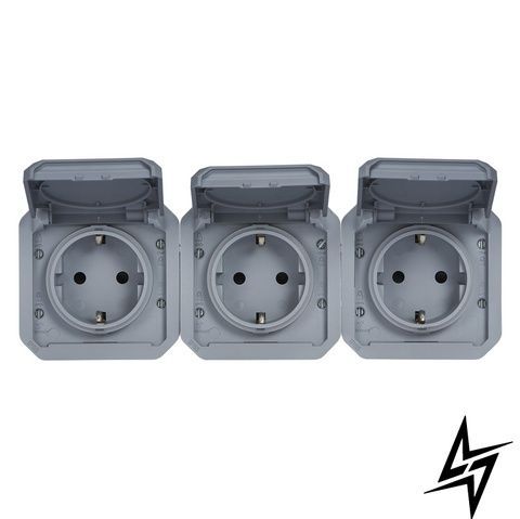 Розетка із заземленням і кришкою Legrand 069578L Plexo New, сіра, матова, 16 А 069578L фото