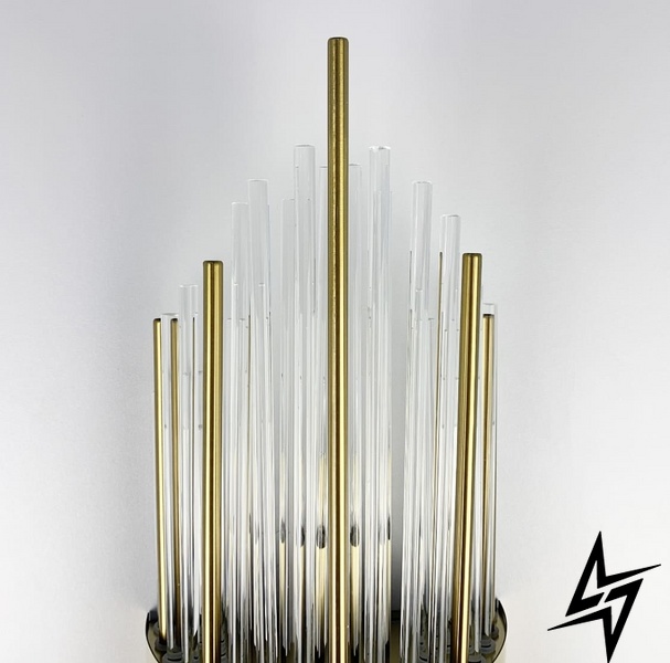 Роскошное настенное бра со стеклянными и металлическими трубочками LE26119 2xE14 22x60см Золото WM 222/2 GD фото в живую, фото в дизайне интерьера