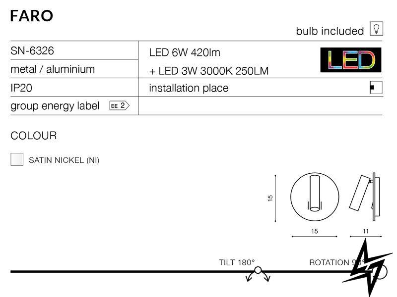 Настенный светильник (бра) AZ2424 Azzardo Faro SN-6326 ЛЕД  фото в живую, фото в дизайне интерьера