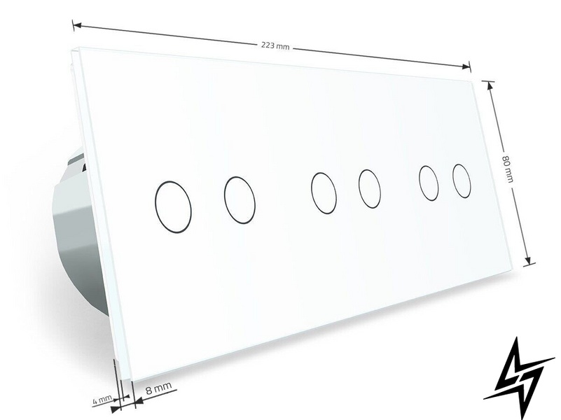 Сенсорный выключатель 6 сенсоров (2-2-2) Livolo белый стекло (VL-C702/C702/C702-11) фото