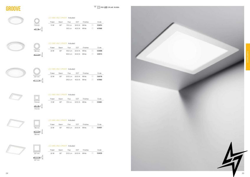 Точковий врізний світильник Ideal Lux Groove 20W Square 3000K 124001 LED 94257 фото наживо, фото в дизайні інтер'єру