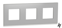Горизонтальна трехпостовая рамка Unica New Pure NU600680 алюміній матовий / білий Schneider Electric фото