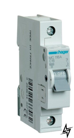 Автоматичний вимикач Hager MC116A 1P 16A C 6kA фото