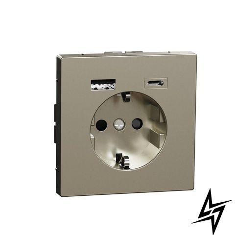 Розетка з/к 16А з USB A+C 3A D-Life Нікель Merten MEG2367-6050 фото