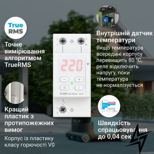 Реле напруги Zubr D2-32 red 32А 4820120222665 червона індикація фото