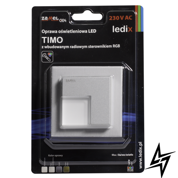 Настенный светильник Ledix Timo с рамкой 07-225-16 врезной Алюминий RGB с радиоконтроллером RGB ЛЕД LED10722516 фото в живую, фото в дизайне интерьера