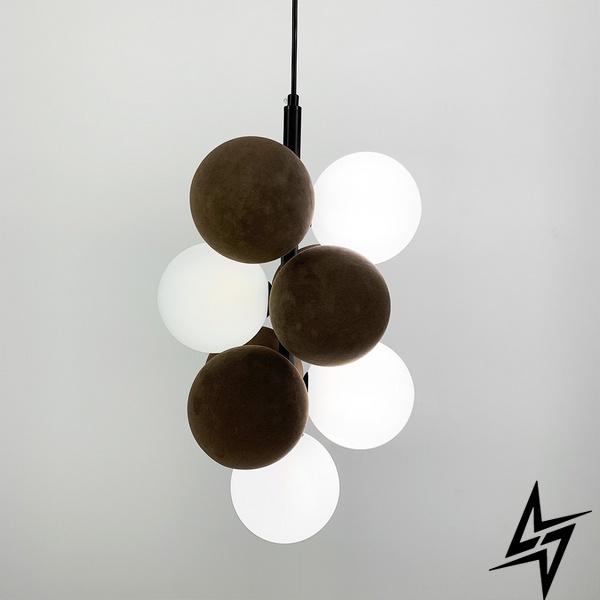 Светильник-реплика HOLLY коричневый с белыми подвесными шарами LE41238 4xG9 25x25см Черный/Белый S 28G/4 BK+CF+WT фото в живую, фото в дизайне интерьера