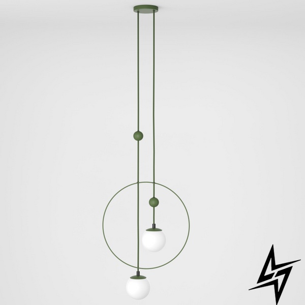 Подвесной светильник на 2 стекляных плафона Sunderline 2B Forest (RAL 6003) Зеленый  фото в живую, фото в дизайне интерьера