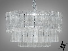 Люстра подвес со стеклянными лепестками D23-32715 хром 303-450CH фото в живую, фото в дизайне интерьера