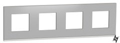 Горизонтальная четырехпостовая рамка Unica New Pure NU600880 алюминий матовый/белый Schneider Electric фото