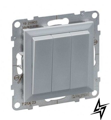 Обычный 3-клавишный выключатель Legrand 721303 Suno, алюминий, металлик, 20 А, 220 В 721303 фото