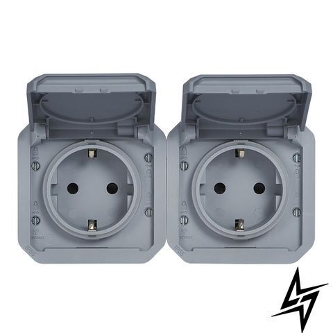 Подвійна розетка із заземленням Legrand 069576L Plexo New, сіра, матова, 16 А 069576L фото