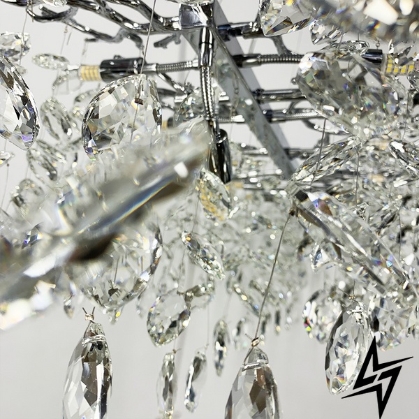 Удлиненная серебряная люстра DIAMINA с хрустальными камнями LE41089 10xG9 40x100см Хром/Прозрачный 33007-L CH фото в живую, фото в дизайне интерьера