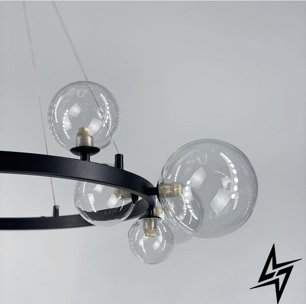 Светильник с прозрачными плафонами-шарами разного диаметра LE26721 15xG9 80x80см Черный/Прозрачный AT 32 BK фото в живую, фото в дизайне интерьера