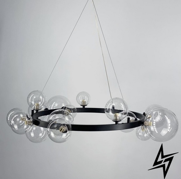 Светильник с прозрачными плафонами-шарами разного диаметра LE26721 15xG9 80x80см Черный/Прозрачный AT 32 BK фото в живую, фото в дизайне интерьера