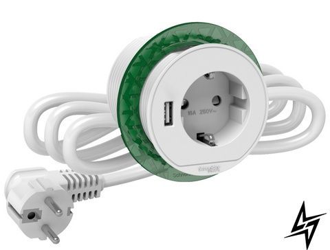 Вбудований в стіл розетковий блок Schneider Electric INS44004 2К + З + USB тип А білий фото