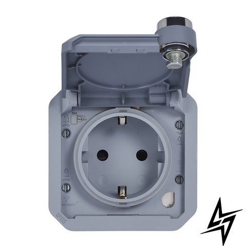 Розетка із заземленням і кришкою Legrand 069574L Plexo New, сіра, матова, 16 А 069574L фото