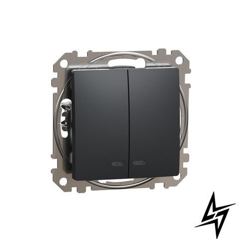 Выключатель 2-клавишный с подсветкой Schneider Electric SDD114105L Sedna Design черный пластик фото