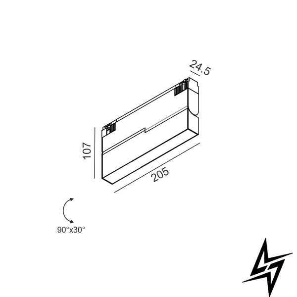LTX 06.2053.6.930.BK.DALI.4x Прожектор LINEA B 205, L205mm, W24.5mm, H107mm, Bridgelux LED 6W, 3000K, 110&deg;, 410Lm, CRI>90, 48V, 4-х провідний DIM DALI, IP20, опаловий, чорний фото