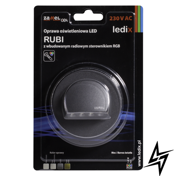 Настенный светильник Ledix Rubi с рамкой 09-225-36 врезной Графит RGB с радиоконтроллером RGB ЛЕД LED10922536 фото в живую, фото в дизайне интерьера
