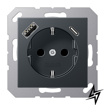 Розетка SCHUKO 16А з USB A/C, антрацит Jung A1520-15CAANM фото