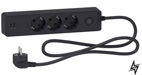 Подовжувач ST943U1B на 3 місця і 2хUSB (1,5м) чорний Schneider Electric фото