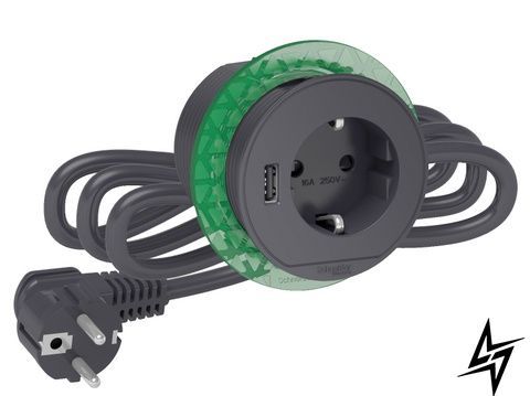 Вбудований в стіл розетковий блок Schneider Electric INS44005 2К + З + USB тип А антрацит фото