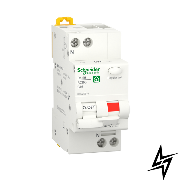 Диференційний автоматичний вимикач Schneider Electric Resi9 16 А 30 мA 1P+N 6кA С тип АС R9D25616 фото