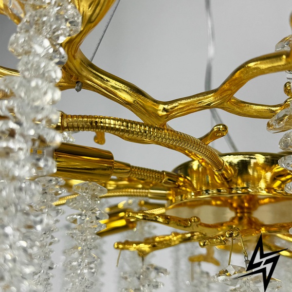 Изысканная подвесная золотая люстра с хрустальными камнями LE41141 6xG9 50см Золото/Прозрачный 33001 GD фото в живую, фото в дизайне интерьера