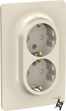 Розетка подвійна з шторками з заземленням гвинт. затиск. Unica New бежевий Schneider Electric NU206744 фото
