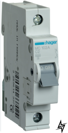 Автоматичний вимикач Hager MC102A 1P 2A C 6kA фото