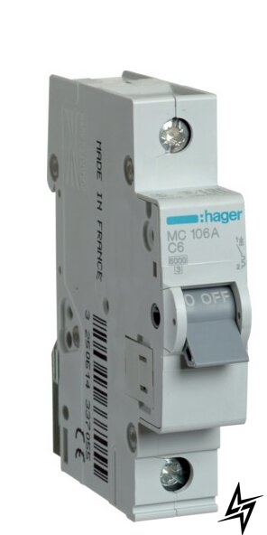 Автоматичний вимикач Hager MC106A 1P 6A C 6kA фото