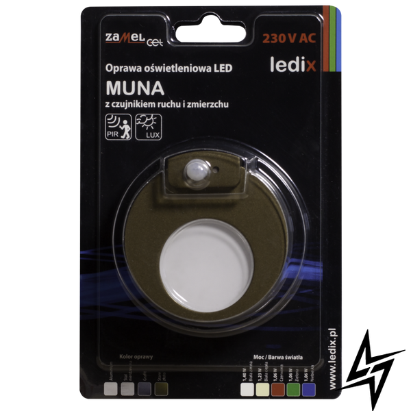 Настенный светильник Ledix Muna 02-222-41 врезной Старое золото 5900K с датчиком ЛЕД LED10222241 фото в живую, фото в дизайне интерьера