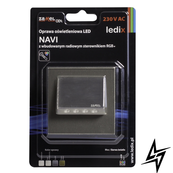 Настінний світильник Ledix Navi з рамкою 11-225-26 врізний Сталь RGB з радіоконтроллер RGB LED LED11122526 фото наживо, фото в дизайні інтер'єру