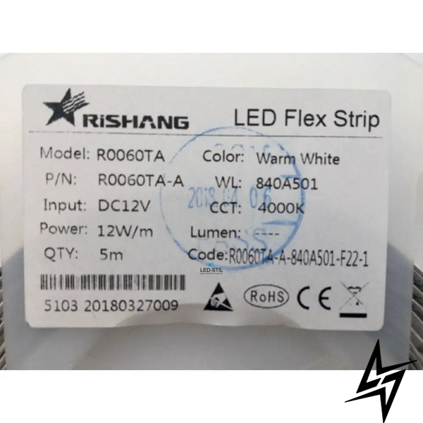 LED стрічка R0060TA-A, 3000K, 12W, 2835, 60 шт, IP33, 12V, 980LM фото
