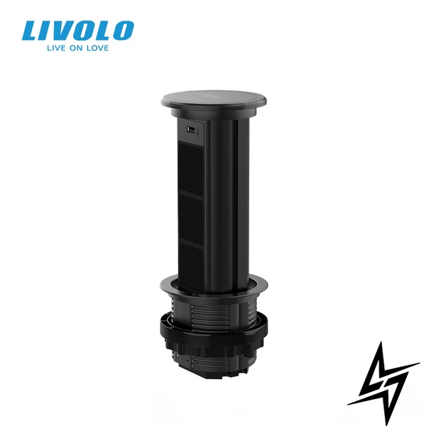 Пуста потрійна висувна розетка з USB та бездротовою зарядкою Livolo чорний (VL-SHS022-B) фото