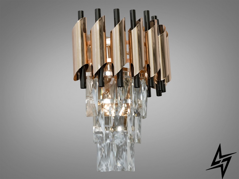 Современный хрустальный настенный светильник D23-31965 Золото/Хром 9001-2W-SGD+PB фото в живую, фото в дизайне интерьера