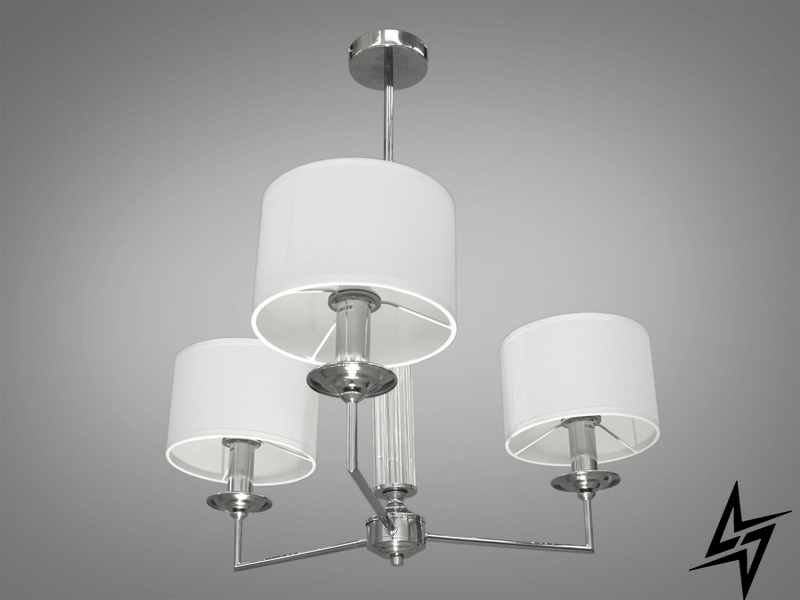 Современная люстра с абажурами 3 лампы D23-33113 хром 1015/3HR фото в живую, фото в дизайне интерьера